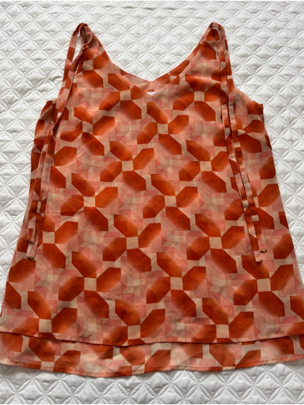 CAbi Pinwheeel Print Shoulder Tie V-Neck Tank Top Orange Peach 5358 Size M